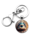 Silver keychain with All-Seeing Eye pendant and lobster clasp for bags and keys - Detailed Mandala Pattern Style (XSWX8123-5)