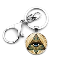 Silver Eye of Providence keychain with glass dome pendant and mandala gear patterns - Golden Mechanical Gear Style (XSWX8123-6)