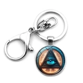 Silver Eye of Providence keychain with mystical glowing blue eye and metal lobster clasp - Orange Radial Light Style (XSWX8123-7)