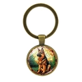 German Shepherd time gem keychain with bronze alloy ring and colorful dog art glass pendant - Antique Bronze