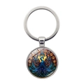 Bunter Pfau Glas Cabochon Anhänger Schlüsselanhänger mit Metallring für Handtaschen - Vintage Pfau Illustration Stil (XSWX8217-4)