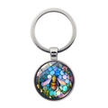 Close-up of bee glass pendant keychain with colorful stained glass art pattern - Geometric Color Patchwork Bee Design For Church Stained Glass (xswx8220-6)