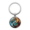 Ronde glazen sleutelhanger met levensboom in water- en vuur-artistieke stijl - Levensboom / Zilver