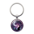 Llavero de gato negro en la luna con mandala púrpura y anillo de metal plateado - Estilo Patrón de Mandala de Gato Negro (XSWX8219-3)
