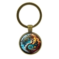 Antieke bronzen sleutelhanger met ronde levensboom hanger in vuur en ijs ontwerp - Levensboom / Antiek Brons