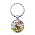 Funny cartoon cow silver metal keychain pendant with colorful glass gem art illustration - Cow in Grassland Style (XSWX8213-3)