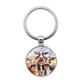 Funny cartoon cow pattern keychain with glass dome and silver metal ring for car bags - Three Laughing Cows Style (XSWX8213-1)