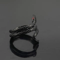 Gothic black snake ring with red gemstone eyes and detailed scale texture - US 7 / Black