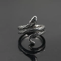 Vintage retro snake ring for men in antique silver finish with detailed scale textures - US 7 / Steel