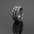 Vintage Cubaanse schakelketting ring voor heren van titanium staal in antiek zilver - Cijfer 7 / Zilver