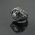 Anello da uomo vintage in argento con Occhio di Horus, simboli Ankh e riflesso a specchio - US 7 / Color Acciaio