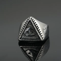 Vintage stainless steel Viking ring featuring a triangular Eye of Providence engraving - US 7 / Antique Silver