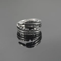 Vintage feather titanium steel ring with an oxidized silver finish and open adjustable design - US 7 / Silver (Retro Craft)
