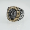 Bague Vierge Marie vintage bicolore avec des gravures de vignes complexes - Taille 7 / Mélange Argent-Or