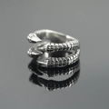 Vintage silver dragon claw ring in titanium steel with detailed scales on mirrored surface - US 7 / Four-Claw Interleaved Style (Model B)