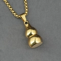 Golden gourd pendant necklace with polished titanium steel finish and box chain - Pendant With Chain As Shown