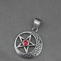 Collar gótico con colgante de luna y estrella en acero vintage y piedra roja - Colgante Solo (Sin Cadena)