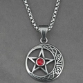 Collar gótico con colgante de estrella luna y circón rojo en cadena box plateada - Cadena de Caja / Colgante Con Cadena Como Se Muestra