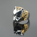 Gothic wolf head ring in silver and gold tone stainless steel with detailed fur texture - US 7 / Gold & Silver