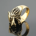 Vintage gold wolf head ring for men in stainless steel with detailed carvings and reflection - US 7 / Gold