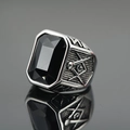 Men's vintage Masonic ring with large black rectangle gemstone in silver stainless steel - US 7 / Silver Base Black Gemstone