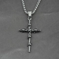 Vintage punk style cross necklace with wire-wrapped design and steel box chain for men - Pendant with Box Chain
