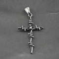 Vintage gothic cross pendant with barbed wire design in polished silver stainless steel - Pendant Only (Without Chain)