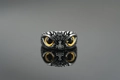 Retro stainless steel owl ring with amber glass eyes and detailed feather engraving - Size 7 / Steel Color Yellow Eye