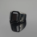 Polished black rectangular gemstone ring with a minimalist stainless steel band for men - US 7 / Black Base Black Stone