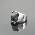 Polished silver ring for men with a large rectangular black onyx gemstone on mirror surface - US 7 / Steel Setting Black Stone