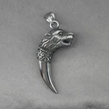 Vintage wolf head fang pendant in retro silver stainless steel for men's necklace - Pendant Only No Chain
