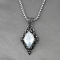 Retro titanium steel necklace with large white zircon pendant and vintage hollow patterns - White Rhinestone Pendant With Box Chain