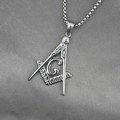 Collana con pendente Massoneria G in acciaio inossidabile argento con catena a scatola - Ciondolo + Catena a Scatola