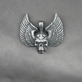 Gothic Punk Flügel Totenkopf Anhänger Halskette aus Vintage Silber Edelstahl für Herren - Nur Anhänger (Ohne Kette)
