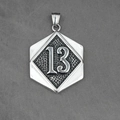 Industrial vintage titanium steel hexagon pendant with number 13 relief on gray fabric - Silver Pendant Only (Without Chain)
