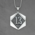 Hip hop titanium steel shield necklace featuring number 13 relief on a black textured background - Silver Pendant With Chain