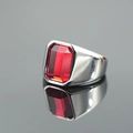 Polished silver men's ring with rectangle red gemstone in a wide band design - US 7 / Steel Setting Red Stone