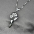 Silver Viking bird skull necklace with Vegvisir compass engraving on box chain - Pendant with Chain / Box Chain (3.0mmx60cm)