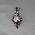 Gothic vintage silver pendant featuring a large red diamond-cut gemstone centerpiece - Red Rhinestone Pendant Only (Without Chain)
