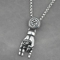 Vintage-Edelstahl-Halskette mit Evil Eye Hamsa-Hand und Om-Symbol Anhänger für Herren - Anhänger Mit Kette Wie Abgebildet