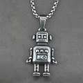 Robot pendant necklace in silver titanium steel with adjustable box chain for men - Model C Pendant With Chain