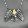 Retro stainless steel eagle pendant necklace with two-tone finish on box chain - Pendant with Box Chain