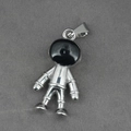 Astronaut pendant necklace in polished silver titanium steel with black helmet detail - Model E Pendant Only (Without Chain)