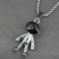 3D astronaut pendant necklace in silver and black metal with box chain for men - Model E Pendant With Chain