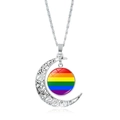 Silver crescent moon necklace with rainbow heart glass pendant and hollow metal design - Rainbow Six-Color Pattern (XSWX6393-1)
