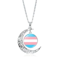 Hollow moon pendant necklace featuring transgender pride flag heart in silver finish - Transgender Pride Flag (XSWX6393-2)