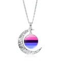 Silver crescent moon necklace featuring a glass heart with pink blue pride stripes - Multigender Color Scheme (XSWX6393-3)