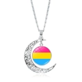 Silver hollow moon necklace with pansexual pride flag pattern heart pendant - Pansexual Pride Flag (XSWX6393-4)