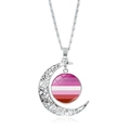 Collana luna d'argento con intarsio in pietra rotonda a strisce lesbian pride - Bandiera Lesbian Pride (XSWX6393-5)
