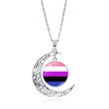 Collana luna con ciondolo bandiera genderfluid e motivo traforato in argento - Bandiera Genderfluid Pride (XSWX6393-6)